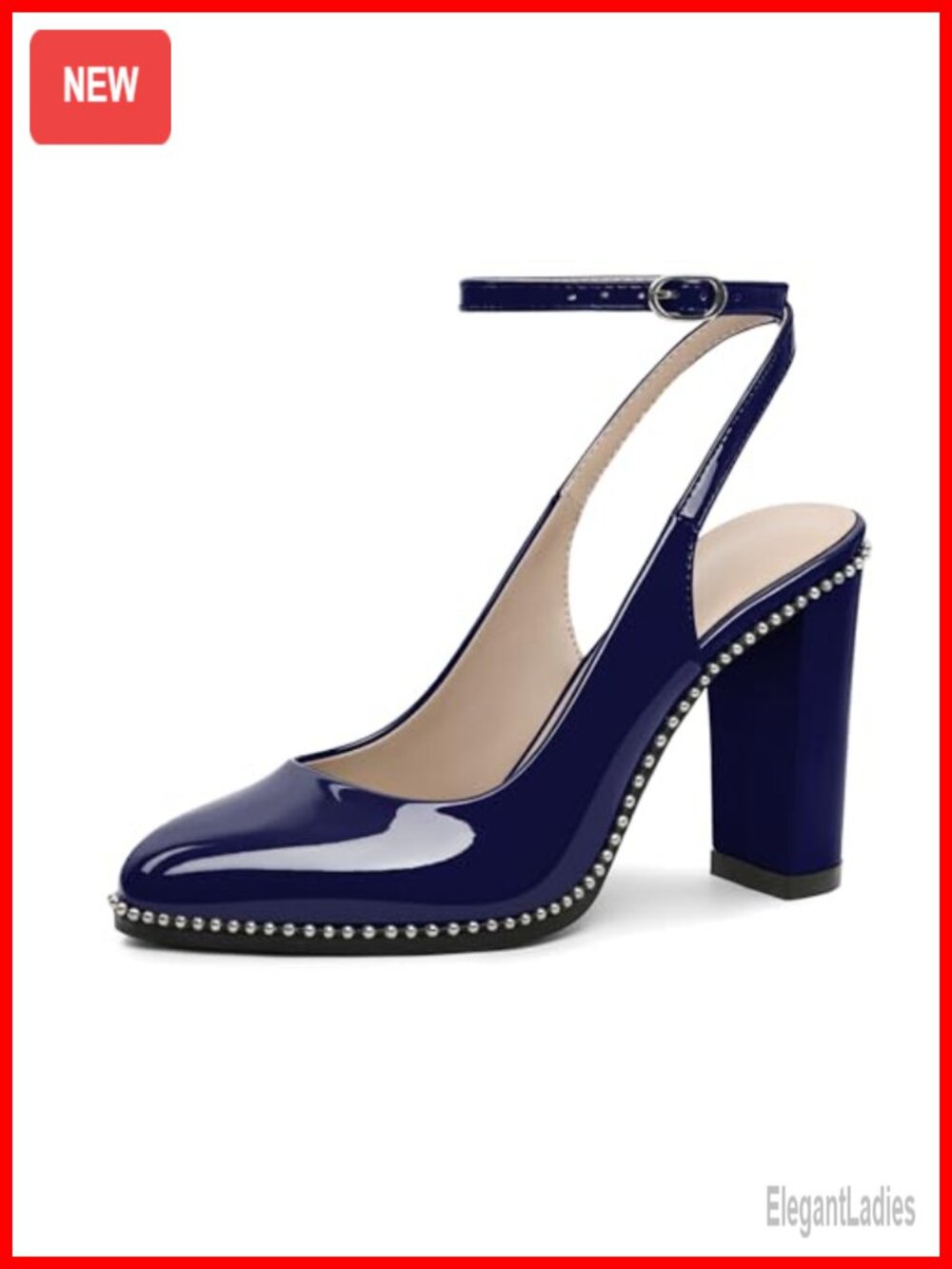 Women's Slingback Chunky High Heels Faux Leather Ankle Strap Pumps